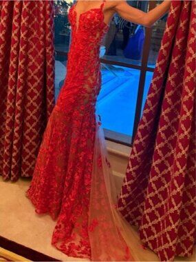 Unlisted Red Floral Lace Mermaid Evening Gown..